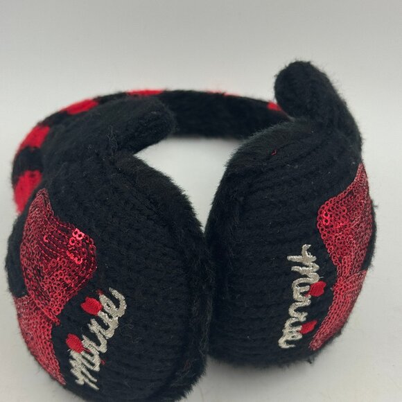 Disney Minnie Mouse Ear Muffs Sequins Girls Sz 4-16 Black Red Acrylic Knit - Picture 2 of 5